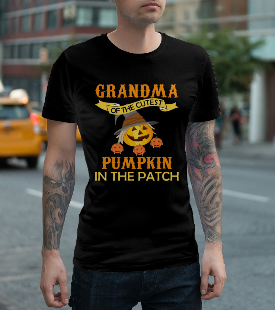 Grandma of the Cutest Pumpkin in the Patch with Smiling Jack-O'-Lantern and Baby Pumpkins T-Shirt