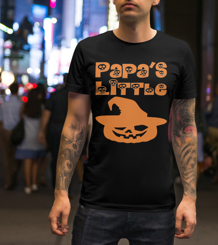 Papa's Little Pumpkin Halloween Skull Text Jack-'o'-lantern Hat T-Shirt