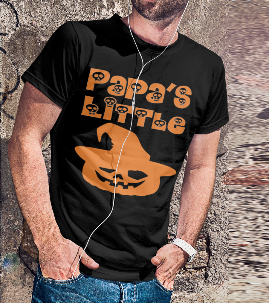 Papa's Little Pumpkin Halloween Skull Text Jack-'o'-lantern Hat T-Shirt
