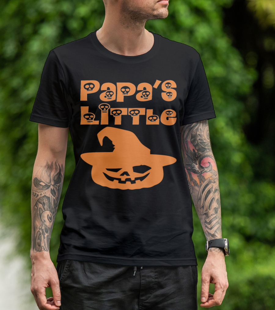 Papa's Little Pumpkin Halloween Skull Text Jack-'o'-lantern Hat T-Shirt