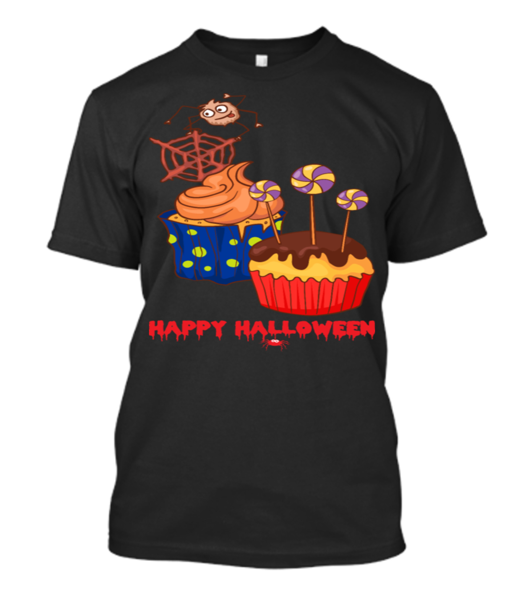 Happy Halloween Cupcakes Muffins Spiders And Lollipops T-Shirt
