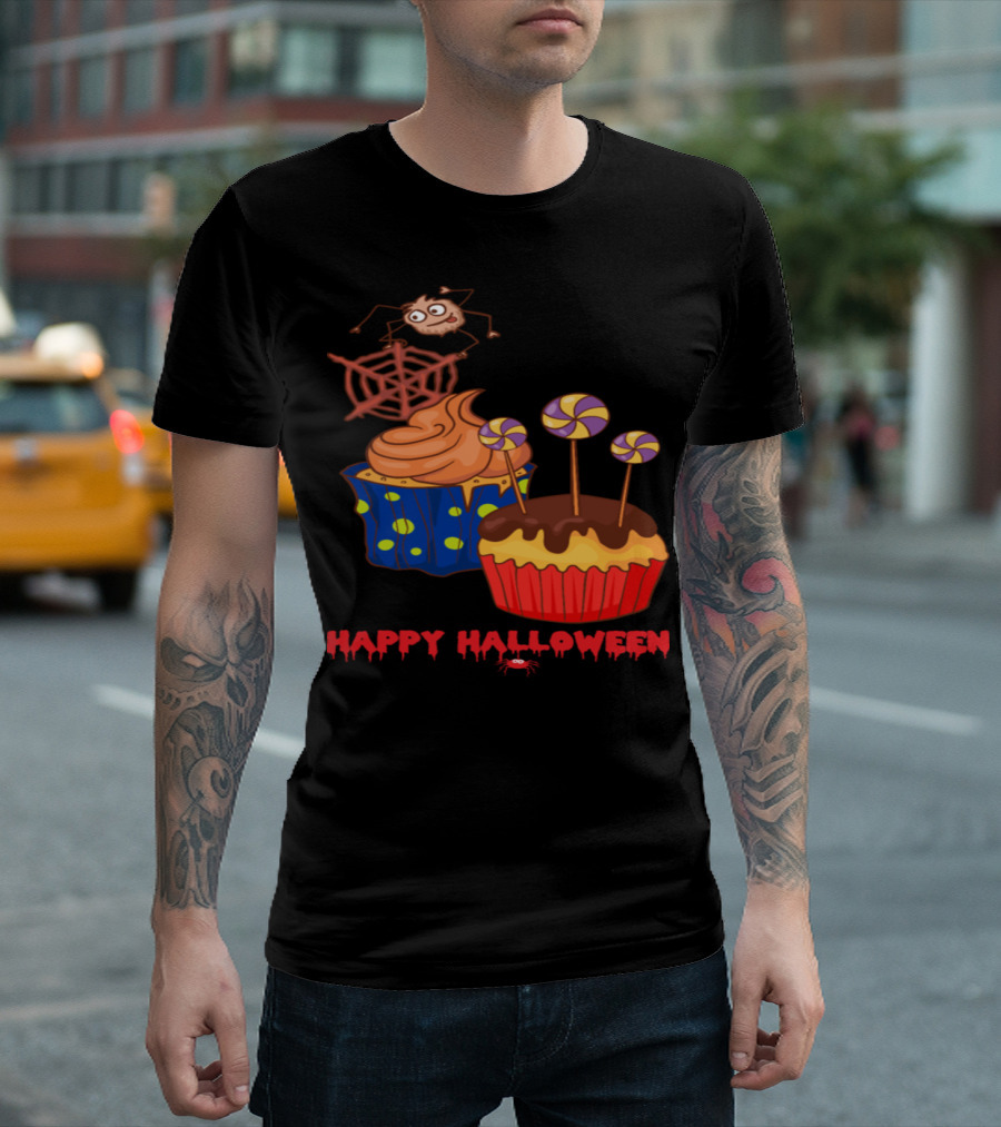 Happy Halloween Cupcakes Muffins Spiders And Lollipops T-Shirt