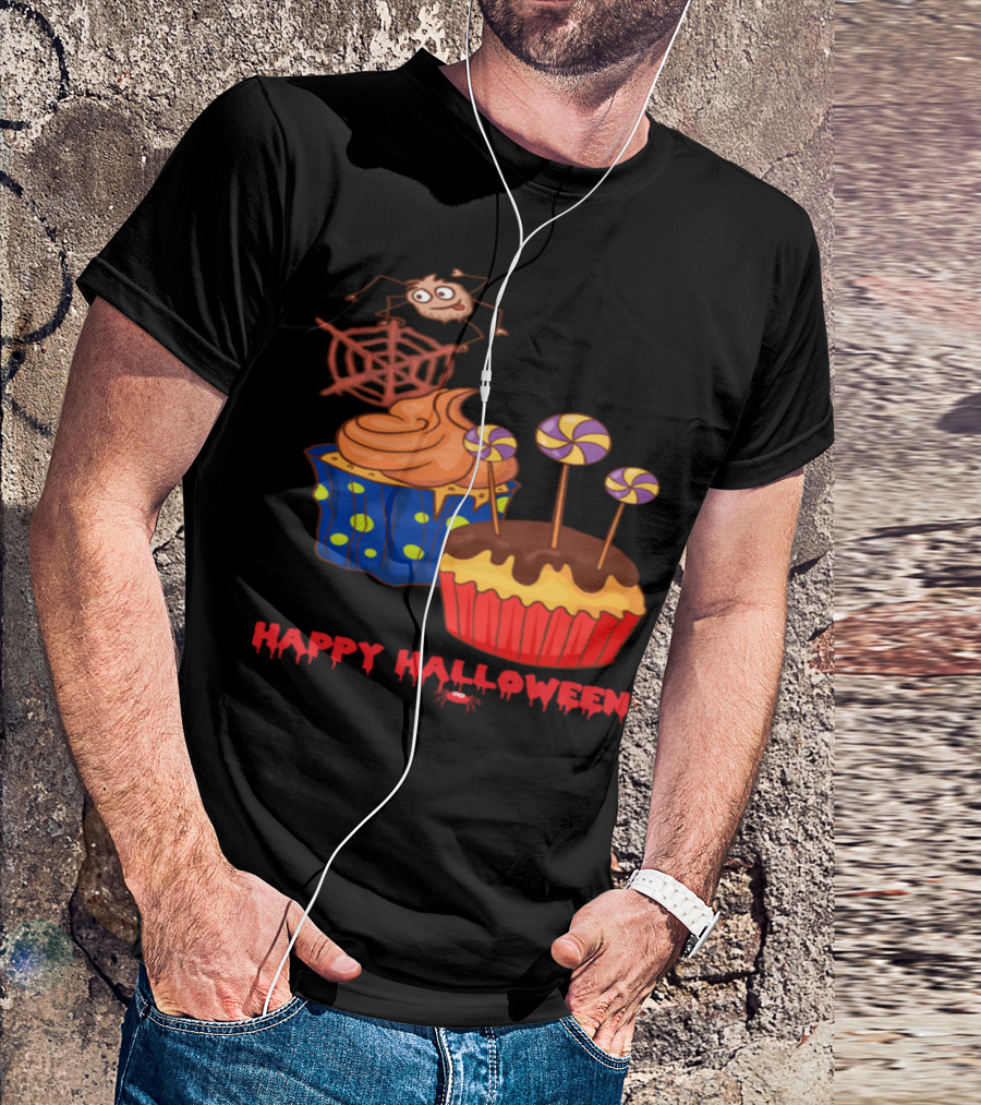 Happy Halloween Cupcakes Muffins Spiders And Lollipops T-Shirt