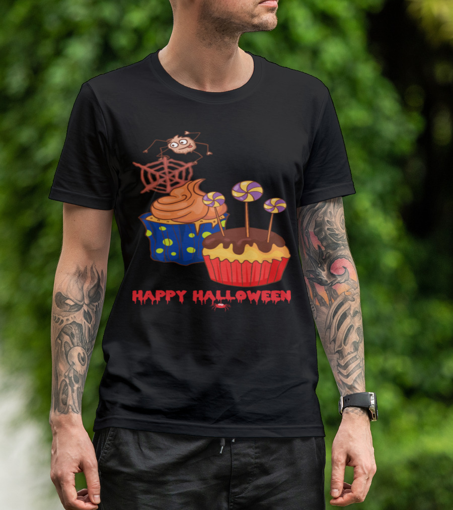 Happy Halloween Cupcakes Muffins Spiders And Lollipops T-Shirt