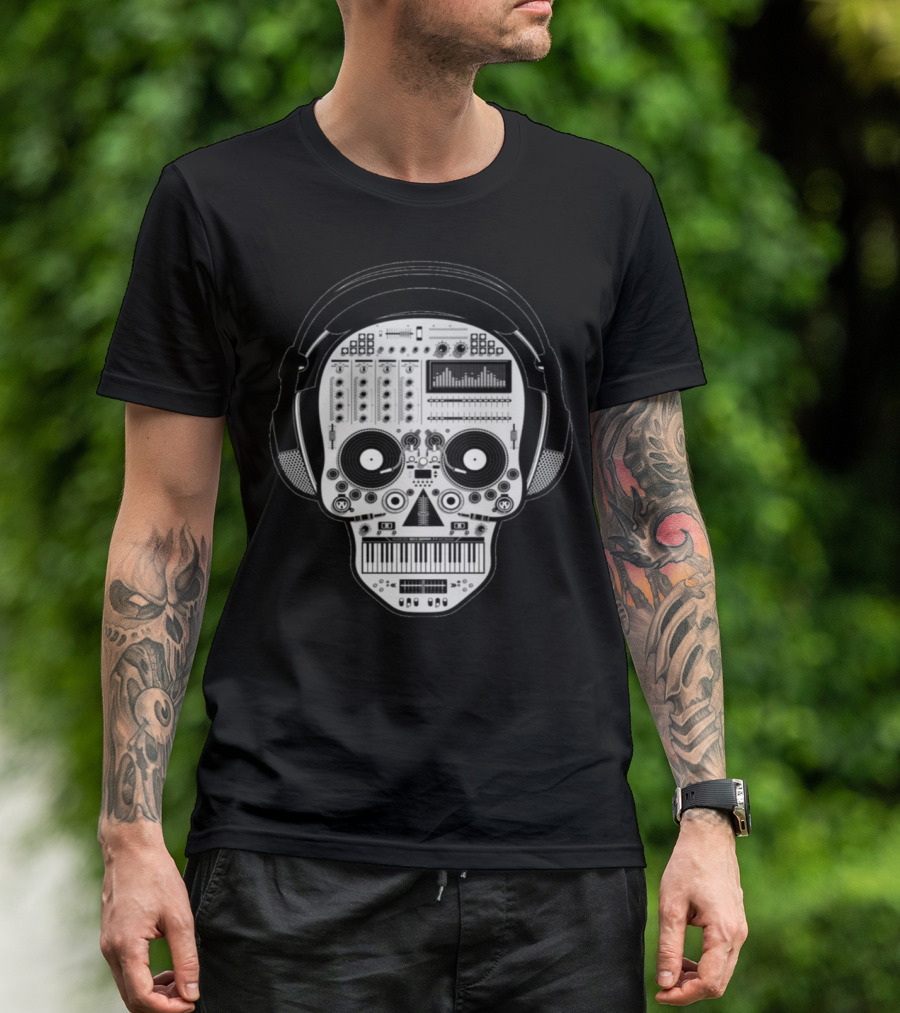 Rap Music DJ Equipment Skull Headphones T-Shirt