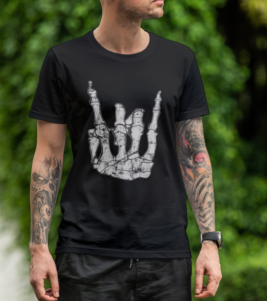 Rocknroll Skeleton Hand Gesture Iconic Bone T-Shirt