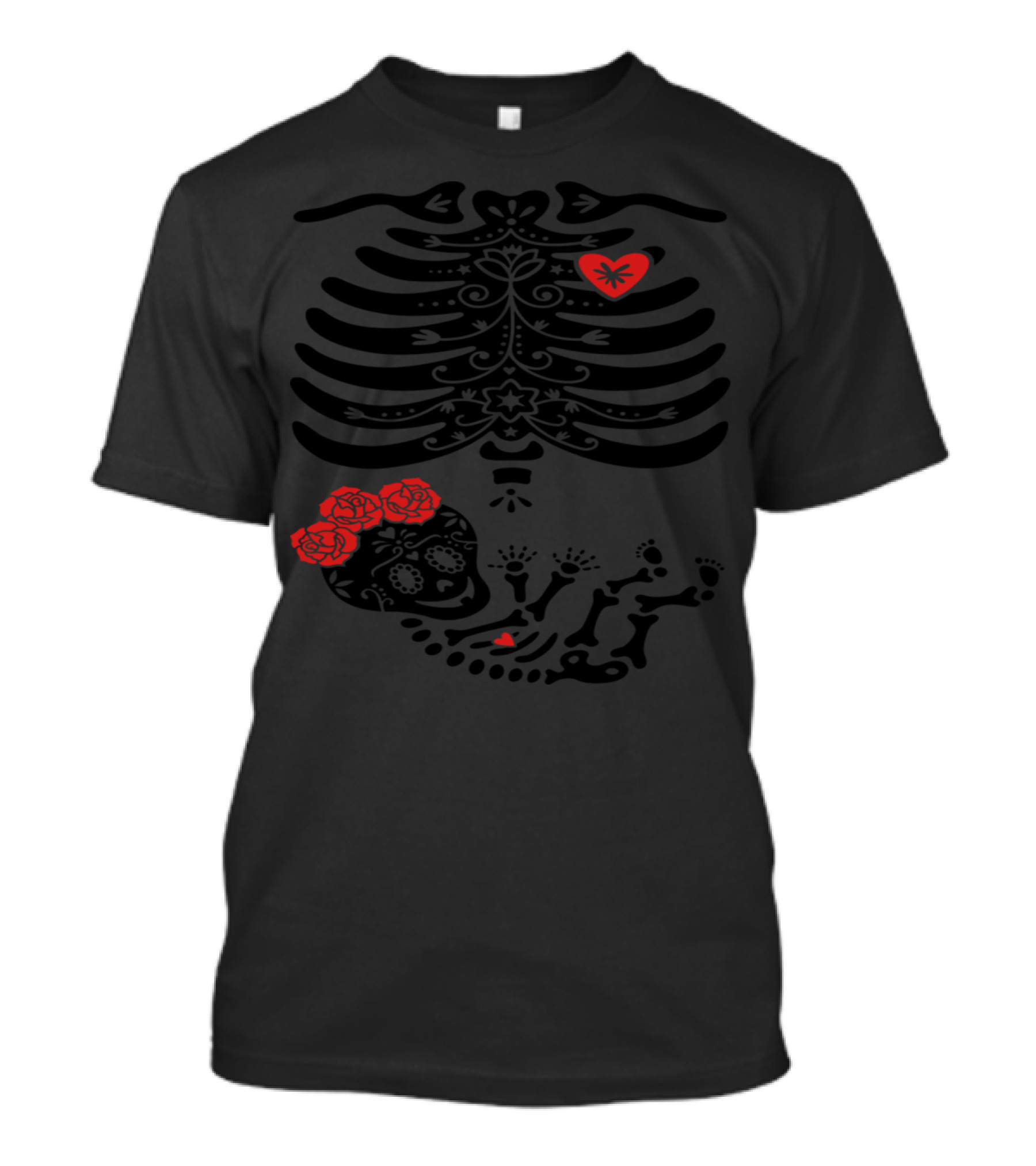 Maternity Sugar Skull Girl Frida Skeleton With Roses T-Shirt