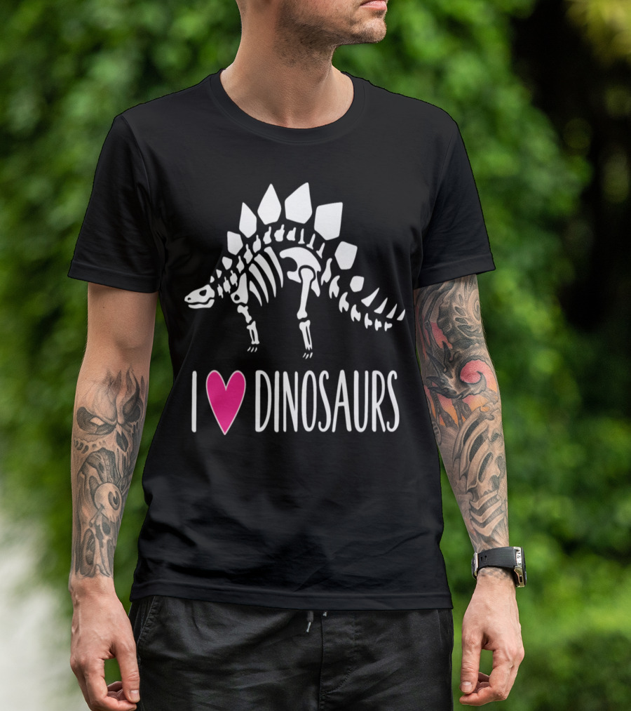 I Love Dinosaurs Stegosaurus Skeleton T-Shirt