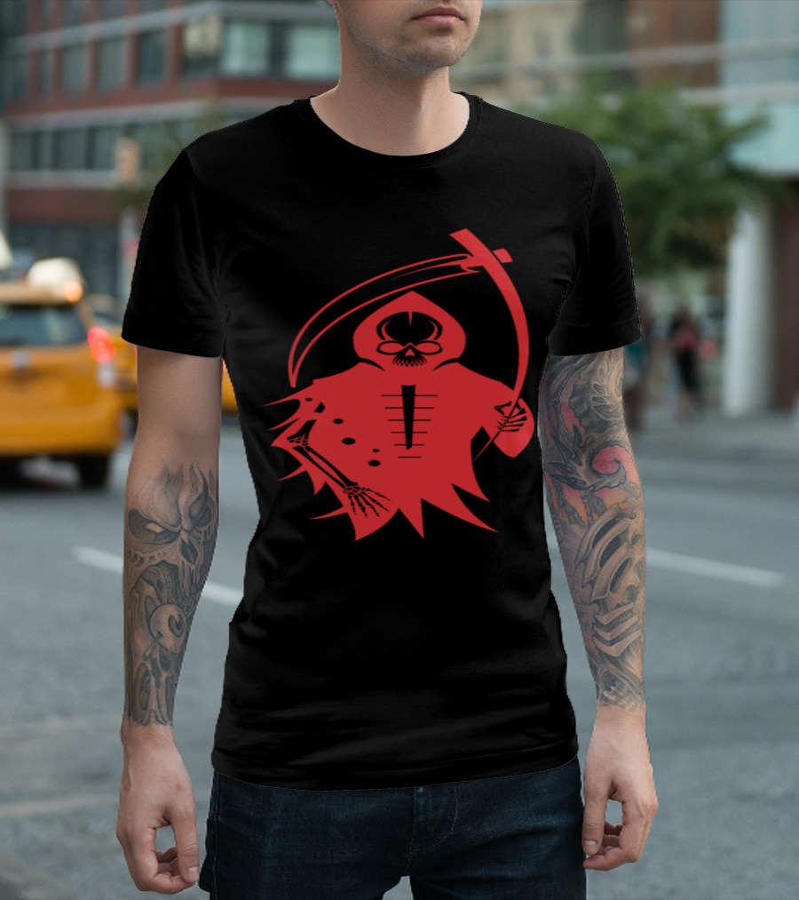 Skeleton Killer Grim Reaper with Scythe and Bone Red T-Shirt