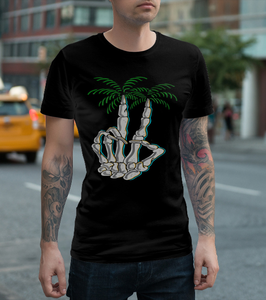 Peace Skeleton Hand Palm Trees T-Shirt