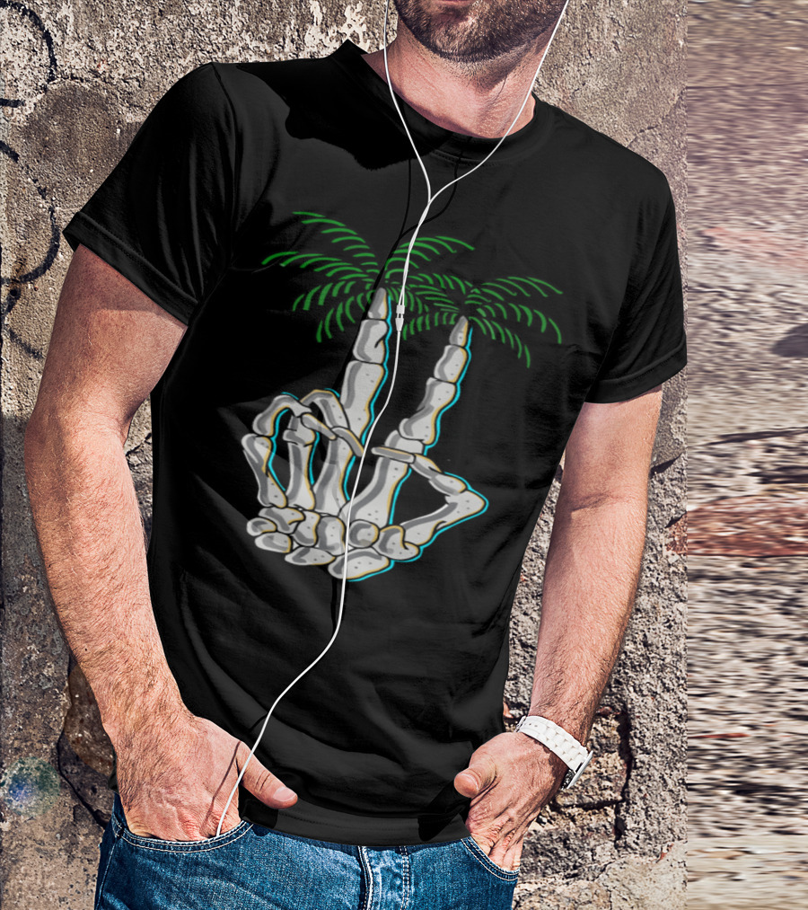 Peace Skeleton Hand Palm Trees T-Shirt