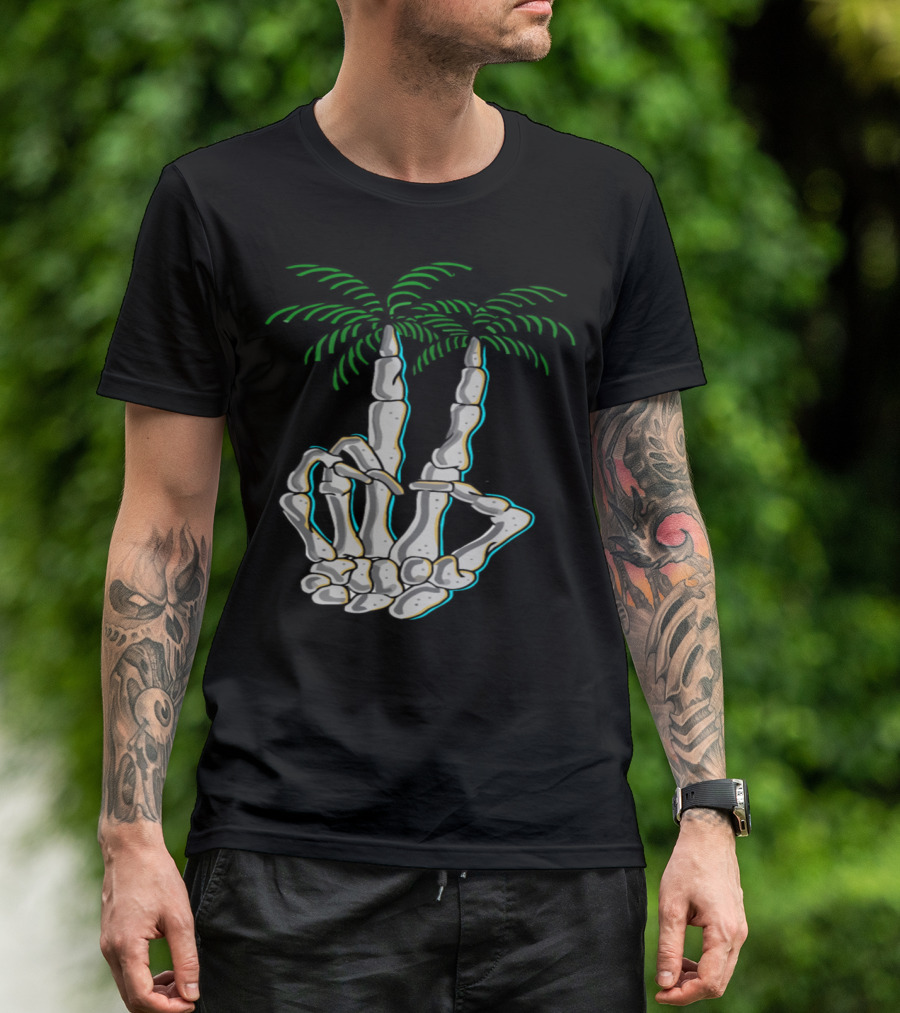 Peace Skeleton Hand Palm Trees T-Shirt