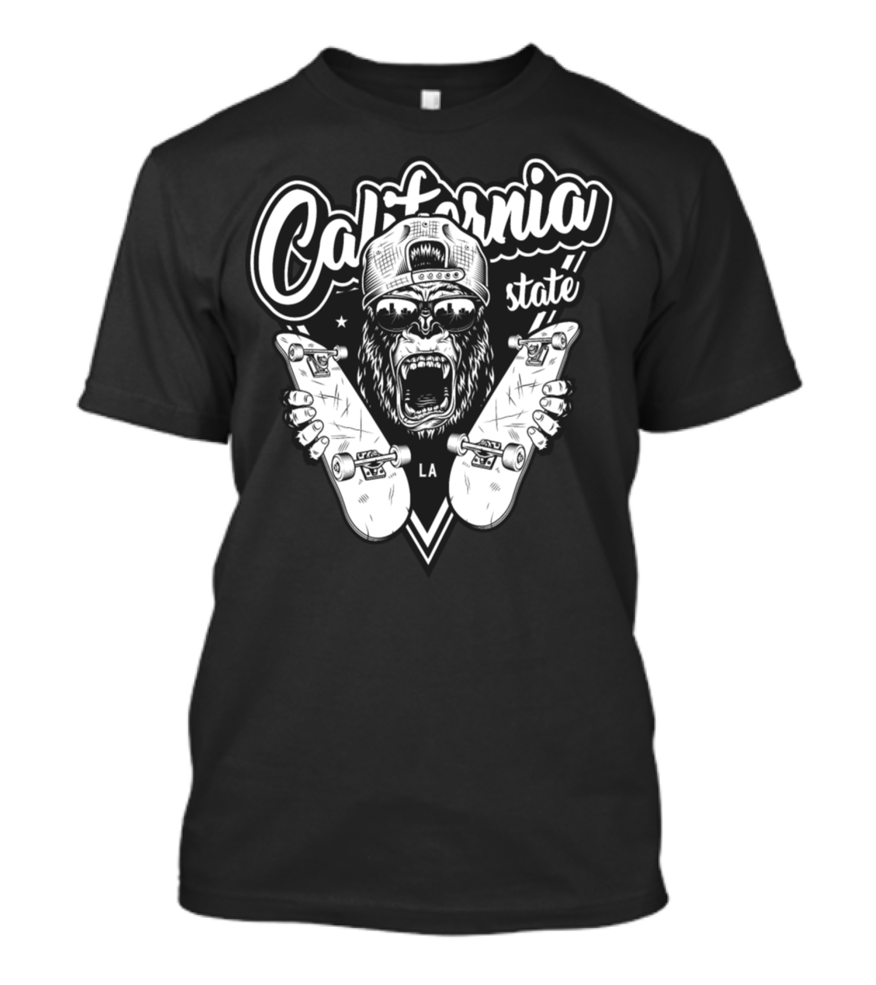California State Gorilla Skateboarding LA Badge With Angry Expression T-Shirt