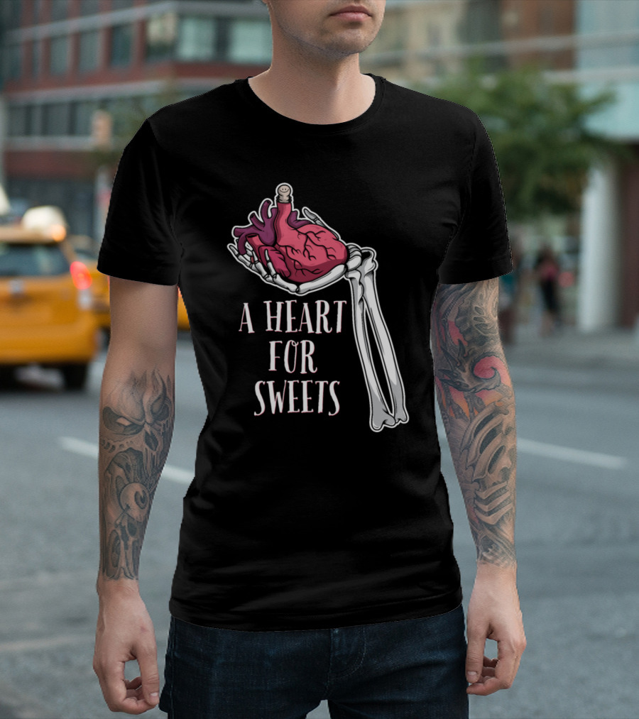 A Heart for Sweets Halloween Skeleton Hand Heart T-Shirt