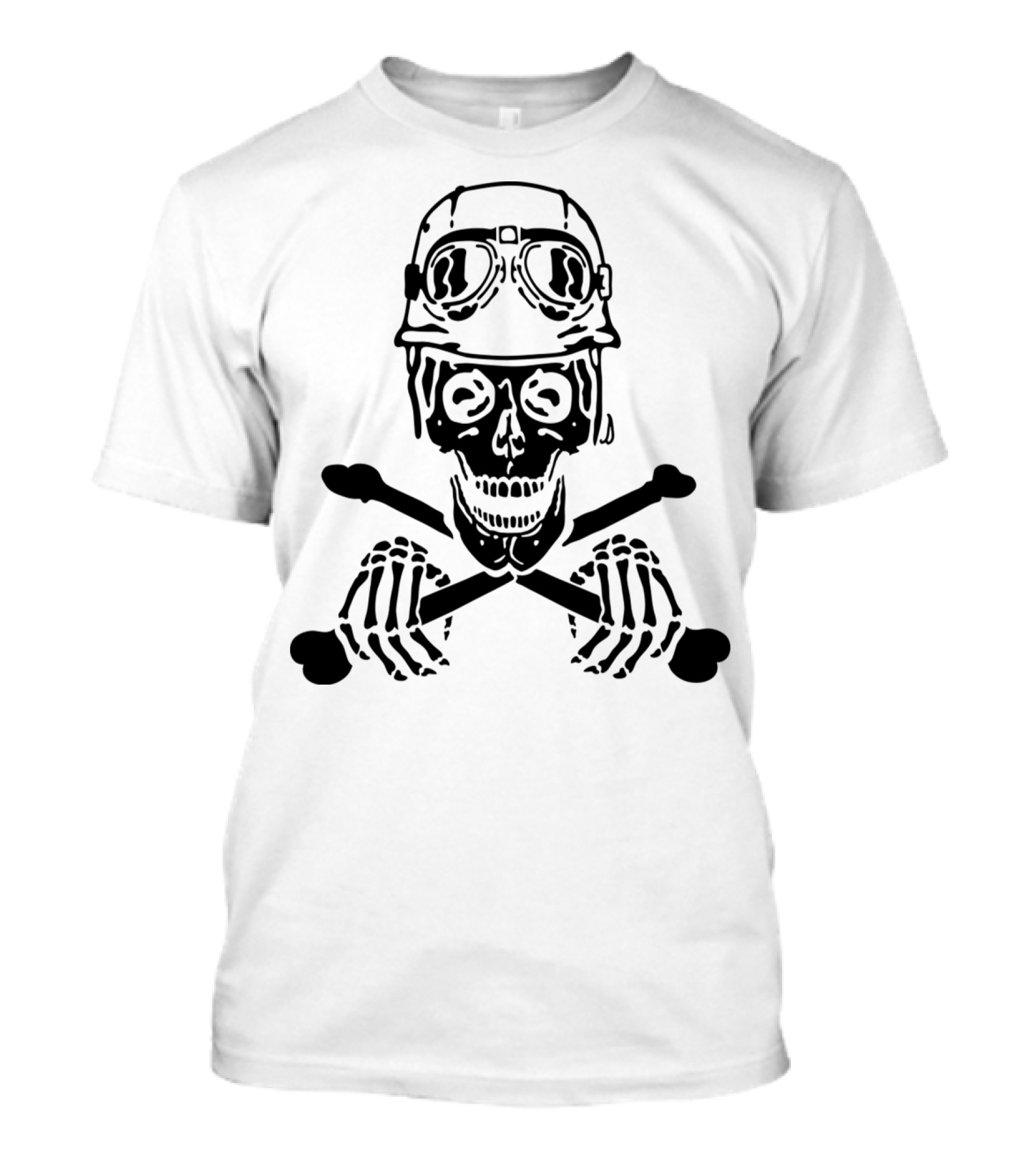 Outlaw Biker Skull Helmet Crossbones T-Shirt