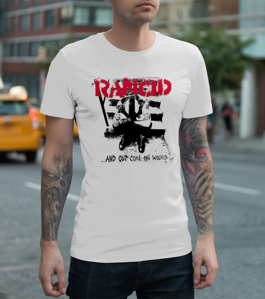 Rancid and Out Come the Wolves Album Cover Sit Scene T-Shirt