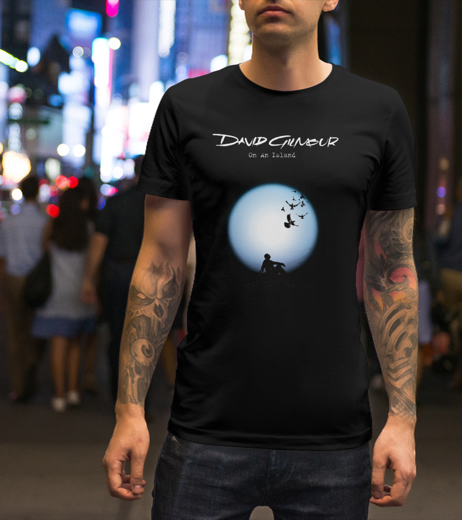 David Gilmour On An Island Silhouette And Birds Moon Scene T-Shirt