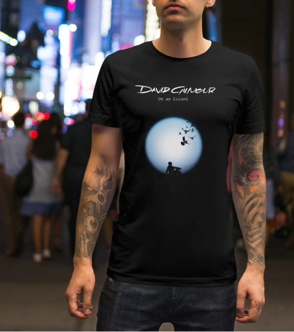 David Gilmour On An Island Silhouette And Birds Moon Scene T-Shirt