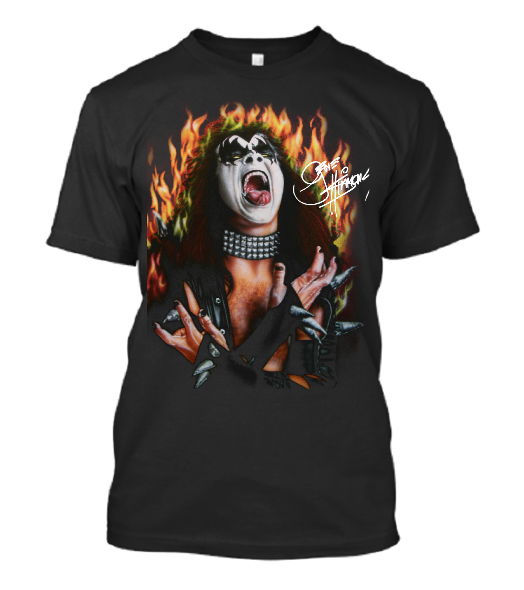 Gene Simmons Demon Makeup Fire Background T-Shirt