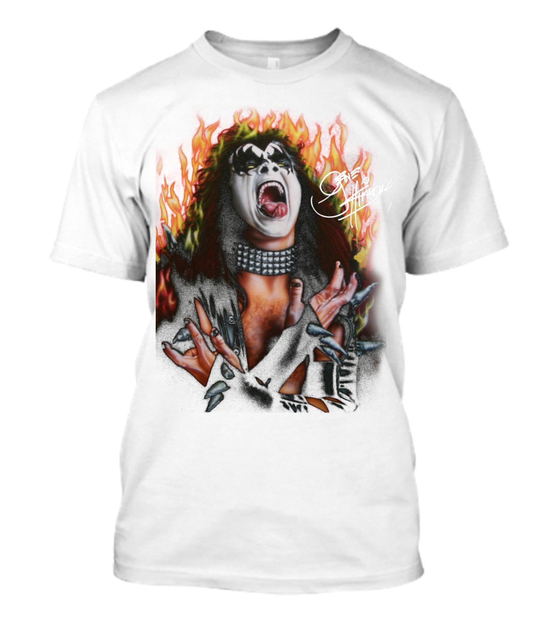 Gene Simmons Demon Makeup Fire Background T-Shirt
