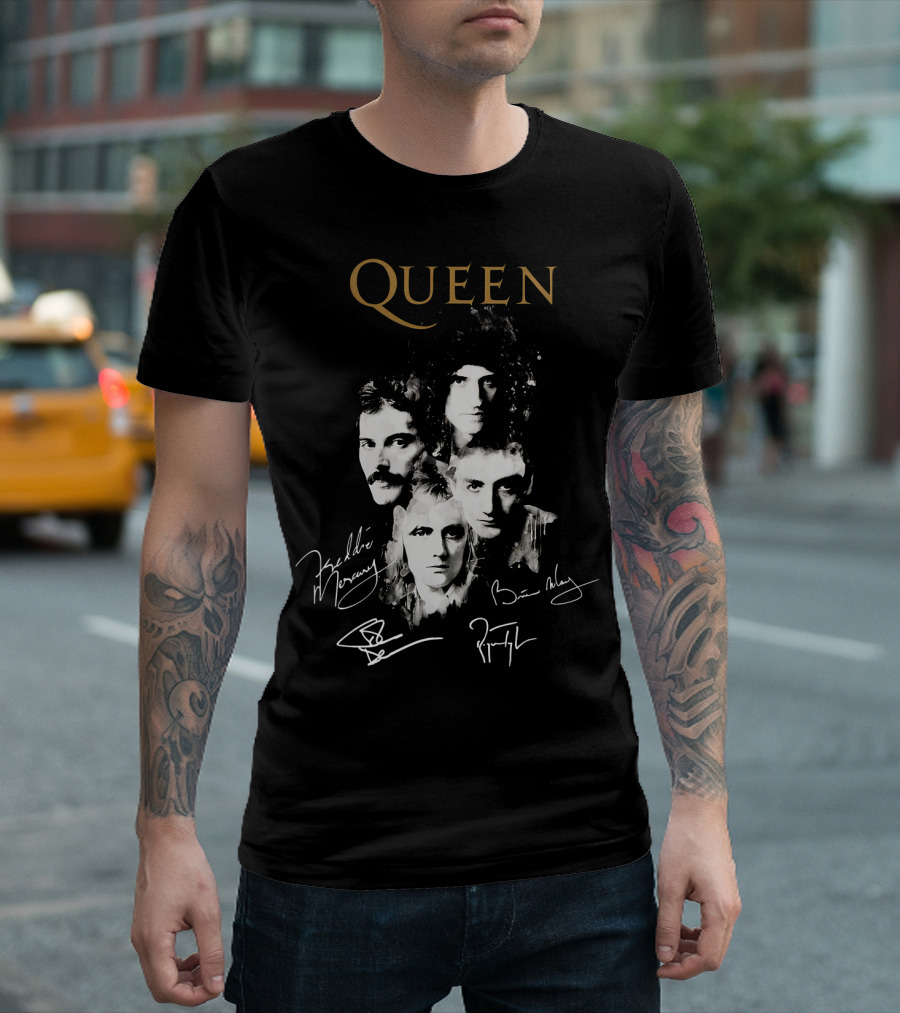 Queen Band Signatures Freddie Mercury Brian May 148 T-Shirt