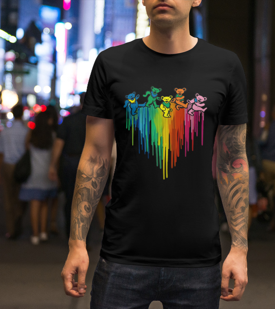 Grateful Dead Dancing Bear Rainbow Drip T-Shirt