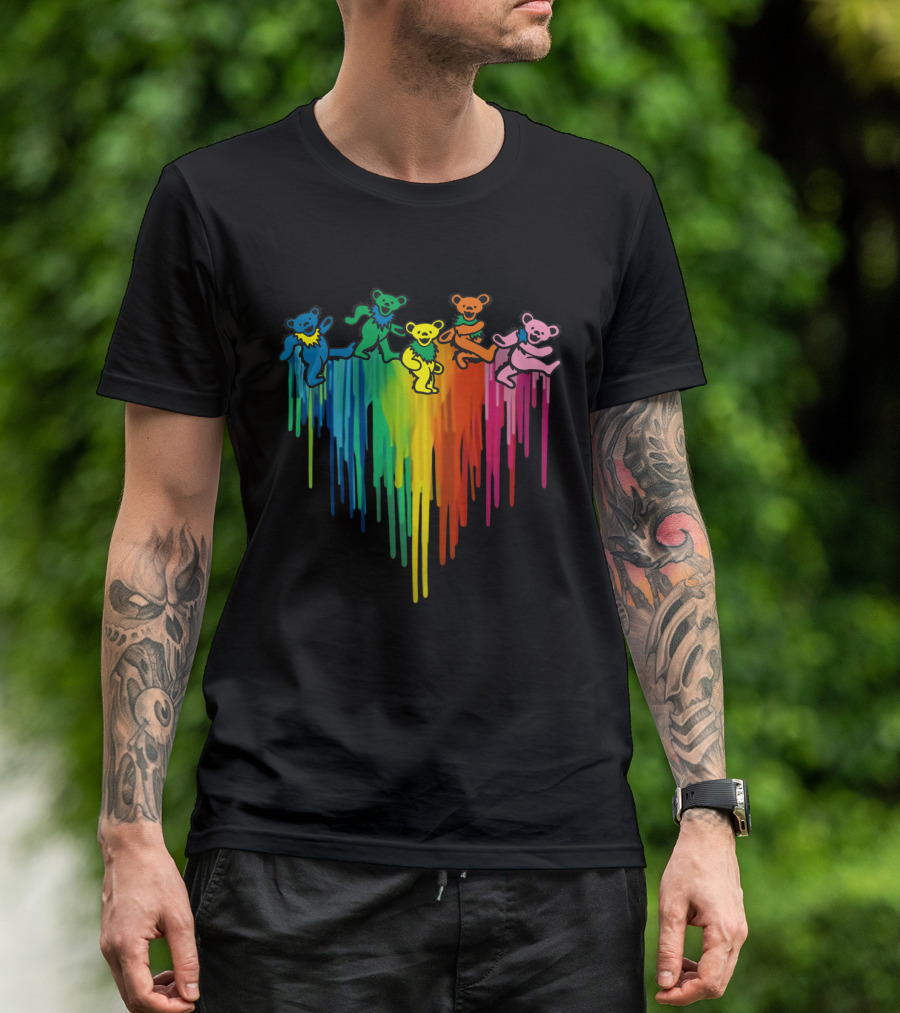 Grateful Dead Dancing Bear Rainbow Drip T-Shirt