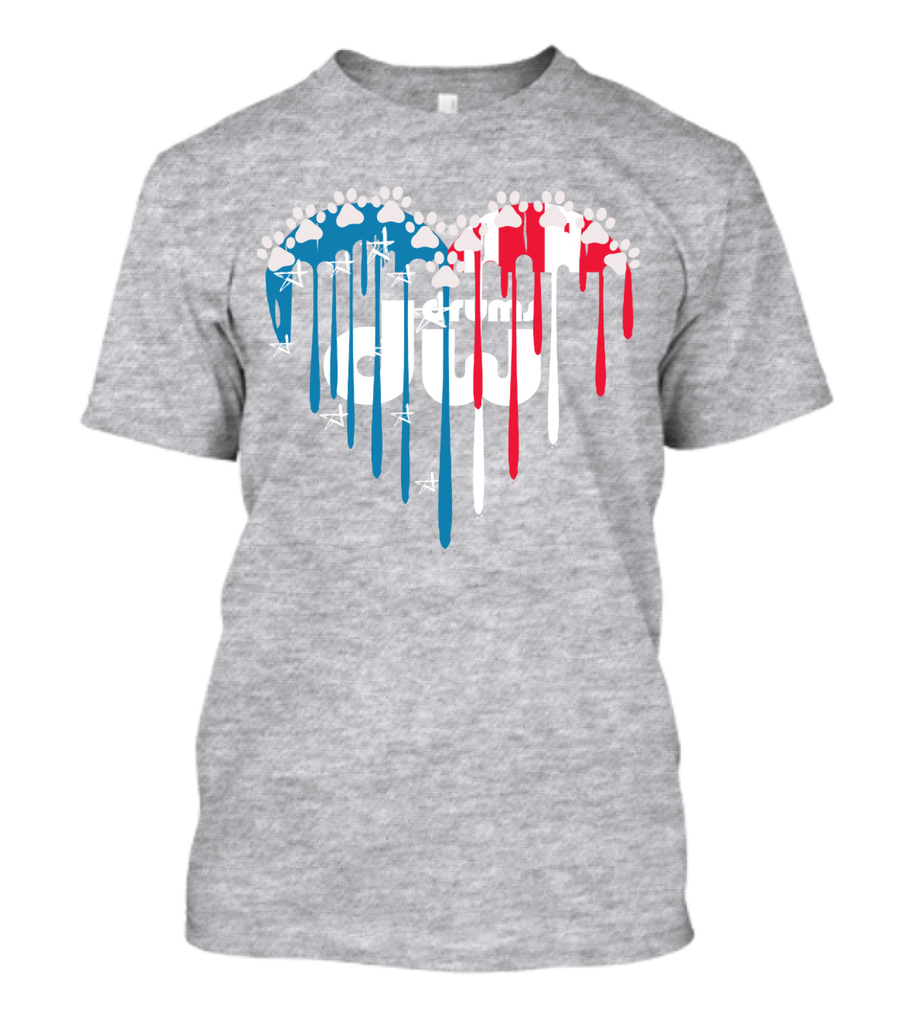 I Love Drums American Flag Heart With Paw Prints And Stars T-Shirt