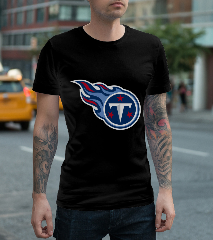 Tennessee Titans Logo Iconic Emblem Blue And Red Flames T-Shirt