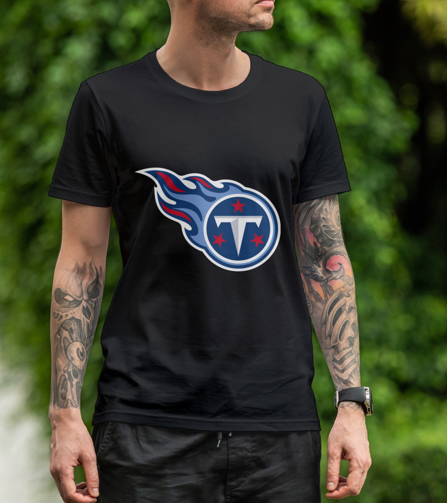 Tennessee Titans Logo Iconic Emblem Blue And Red Flames T-Shirt