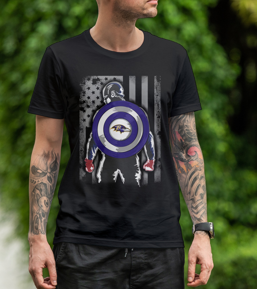Baltimore Ravens Captain America Shield Flag T-Shirt