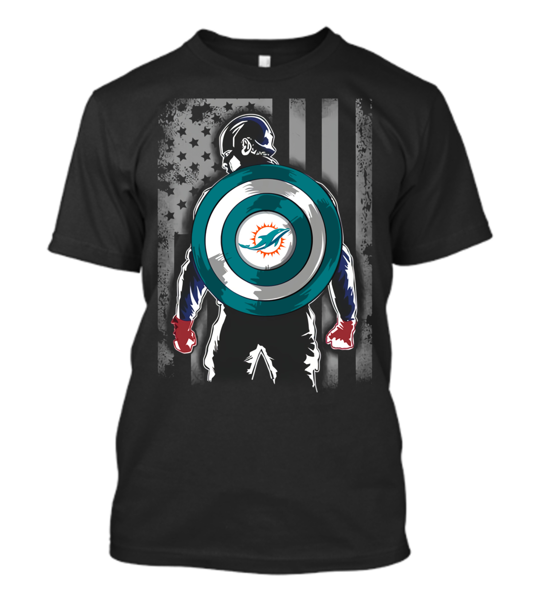 Miami Dolphins NFL Captain America Shield USA Flag T-Shirt