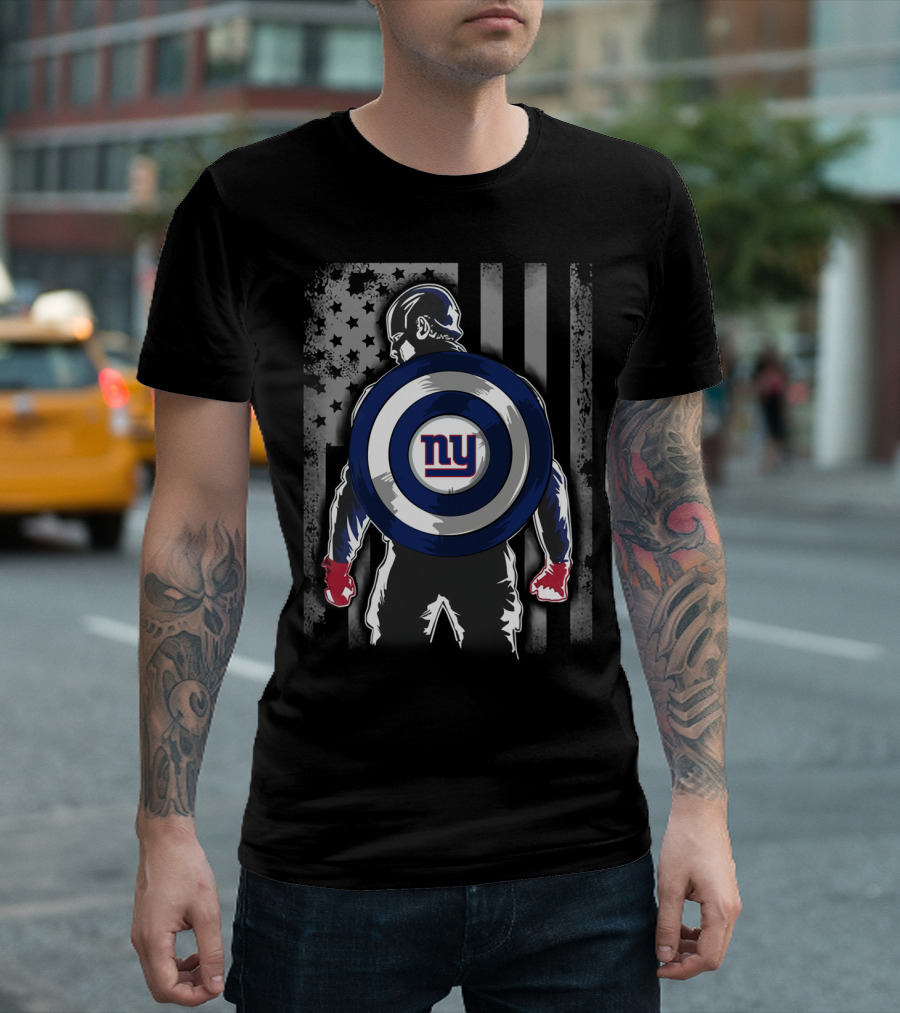 New York Giants Captain America Shield Flag T-Shirt