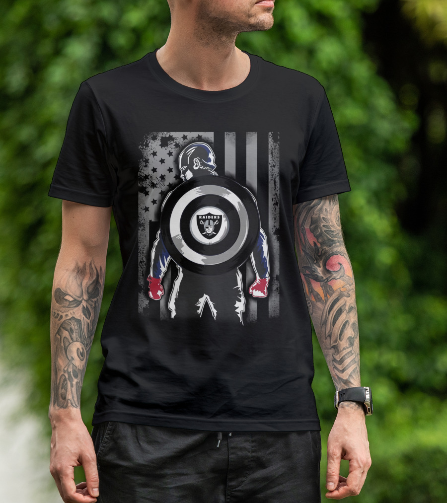 Raiders Captain America Shield American Flag T-Shirt