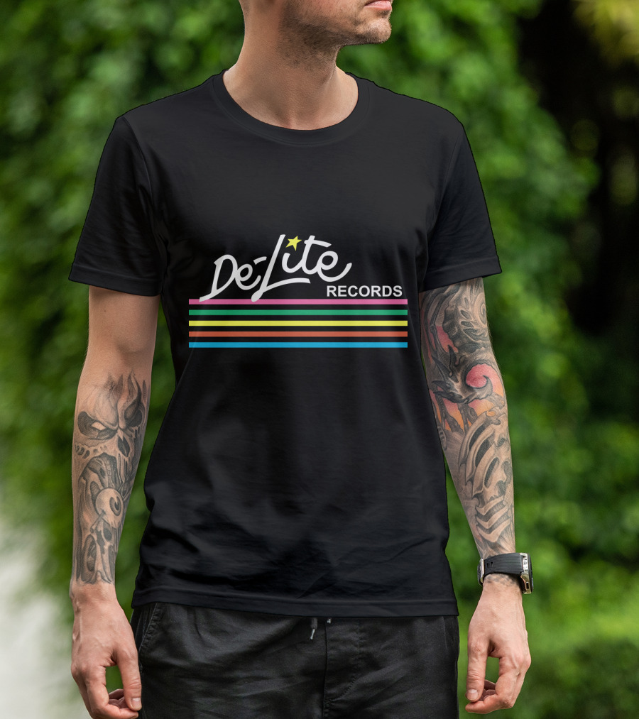 De-Lite Records Retro Logo With Colorful Stripes And Star T-Shirt