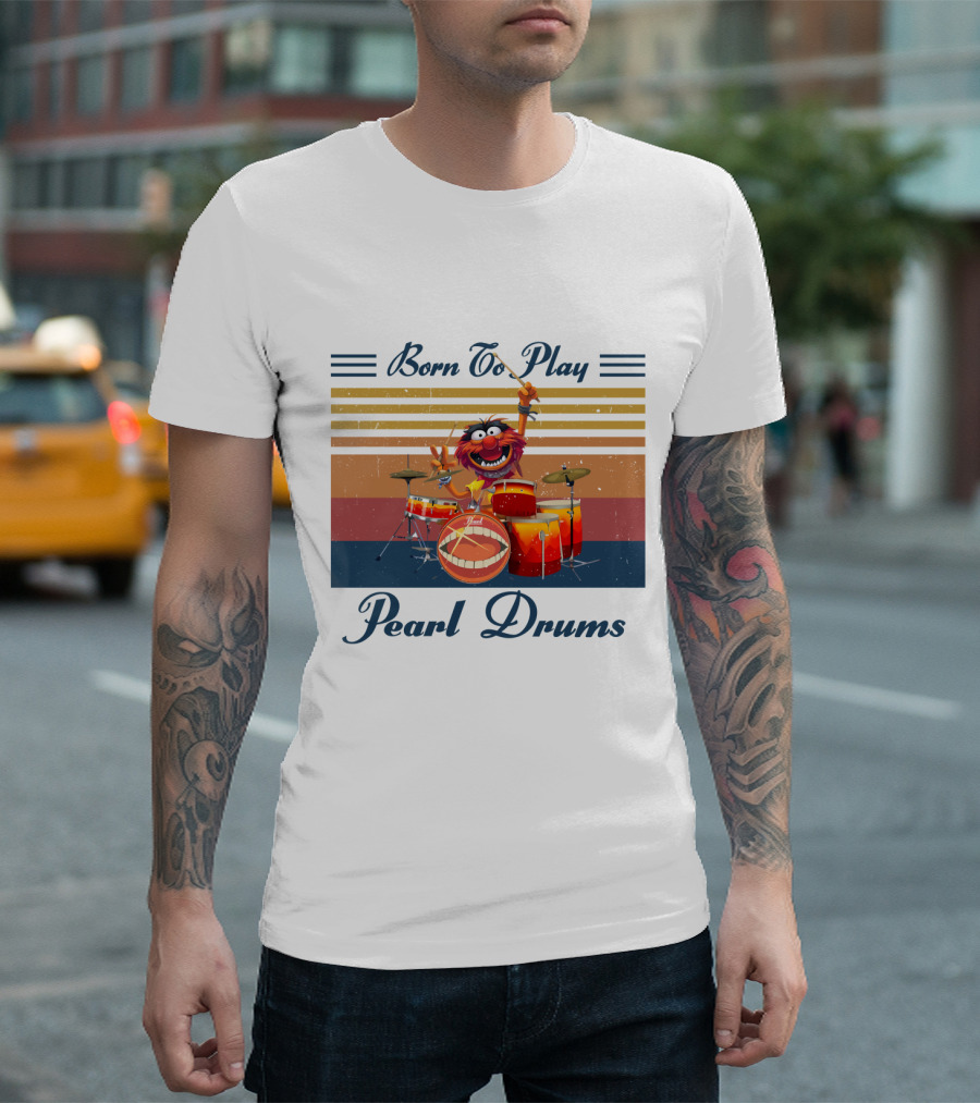 Born To Play Pearl Drums Animal Vintage Stripes Retro T-Shirt