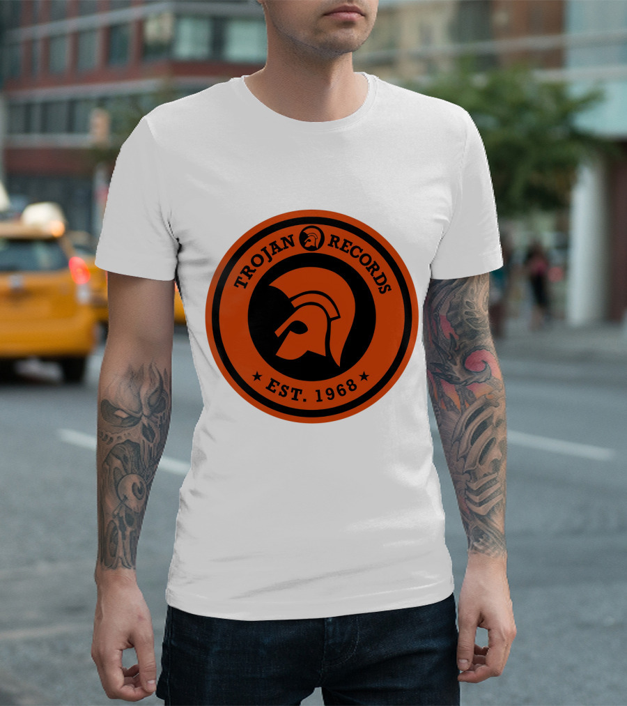 TROJAN RECORDS EST. 1968 Iconic Helmet Logo Emblem T-Shirt