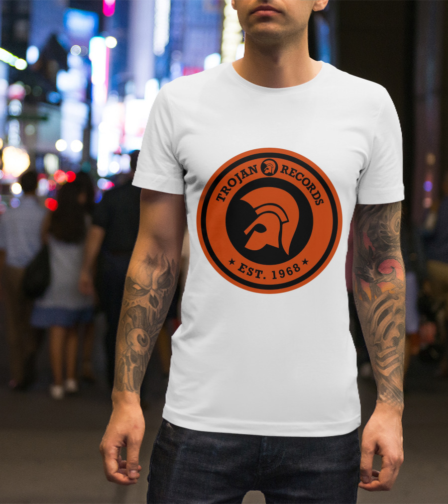 TROJAN RECORDS EST. 1968 Iconic Helmet Logo Emblem T-Shirt