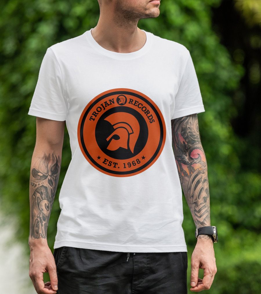 TROJAN RECORDS EST. 1968 Iconic Helmet Logo Emblem T-Shirt
