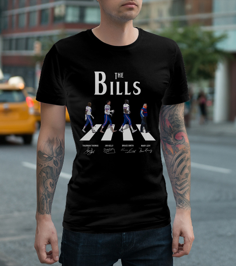 The Bills Abbey Road Thurman Thomas Jim Kelly Bruce Smith Marv Levy Signatures T-Shirt