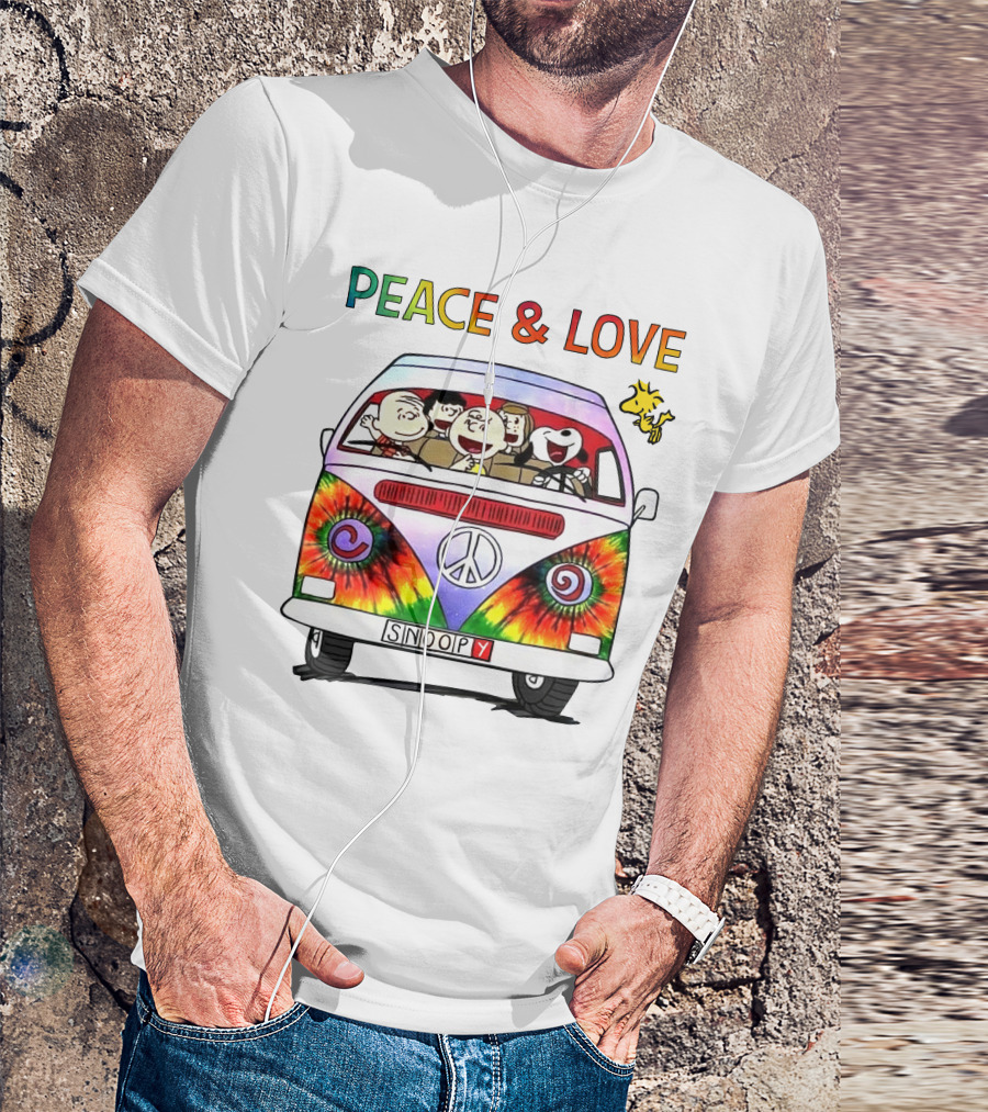 PEACE And LOVE Snoopy Woodstock Peanuts Tie-Dye Van T-Shirt