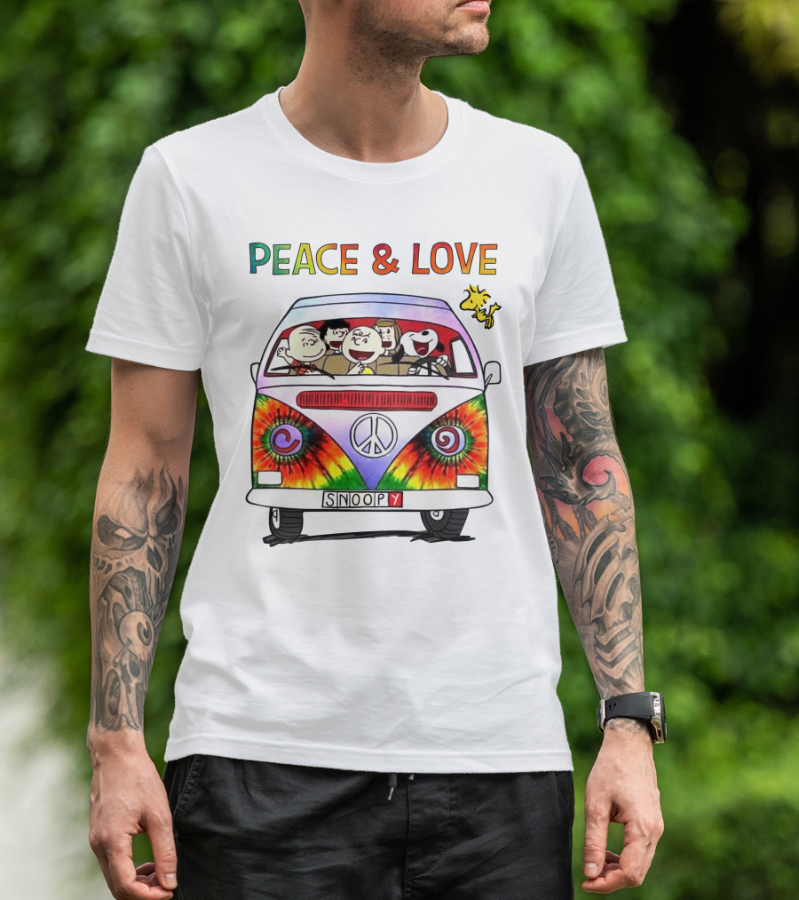 PEACE And LOVE Snoopy Woodstock Peanuts Tie-Dye Van T-Shirt