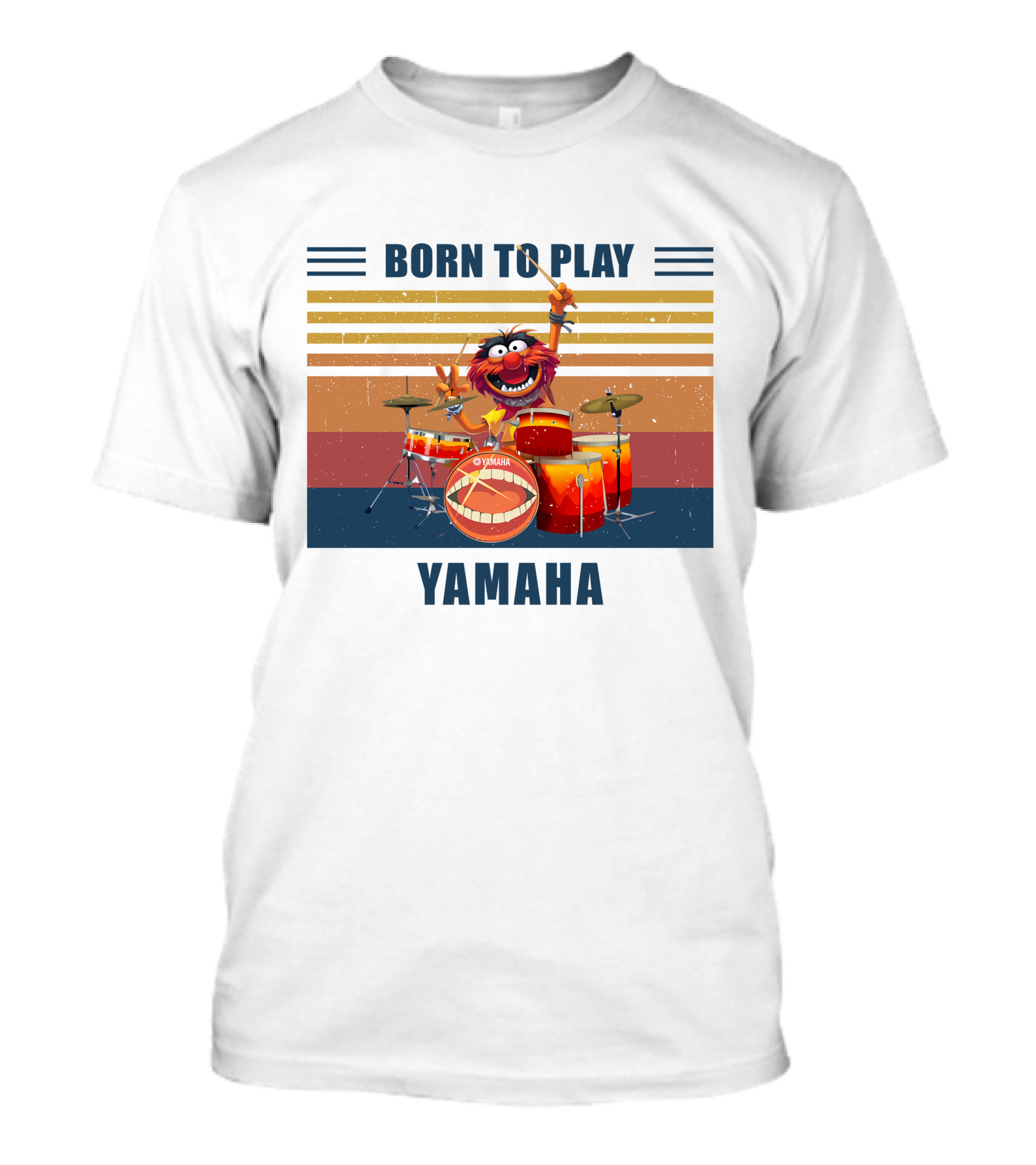Born To Play Drum Yamaha With Animal Muppet Drummer Retro Stripes T-Shirt
