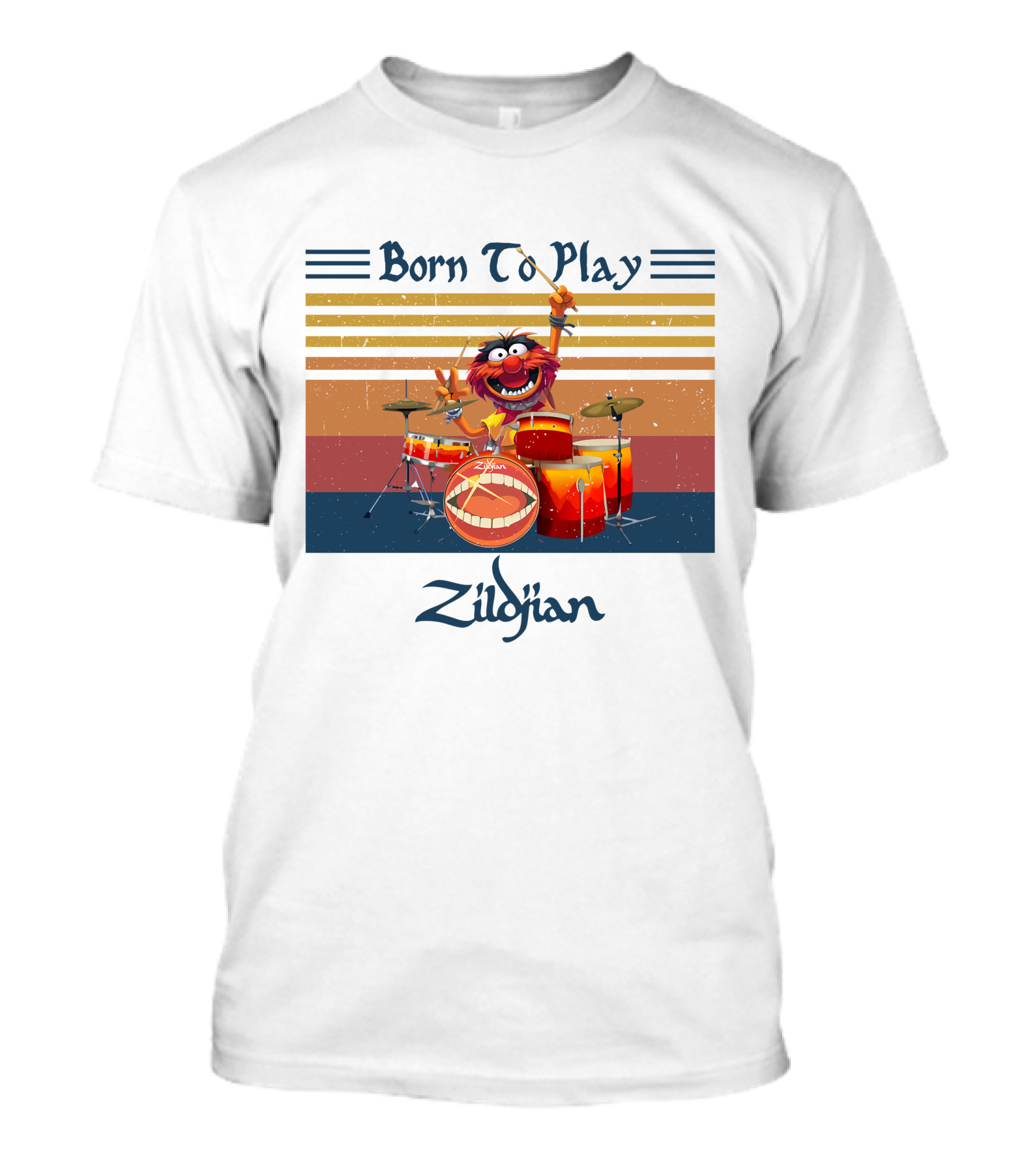 Born To Play Zildjian Drum Animal Muppets Vintage Stripes T-Shirt
