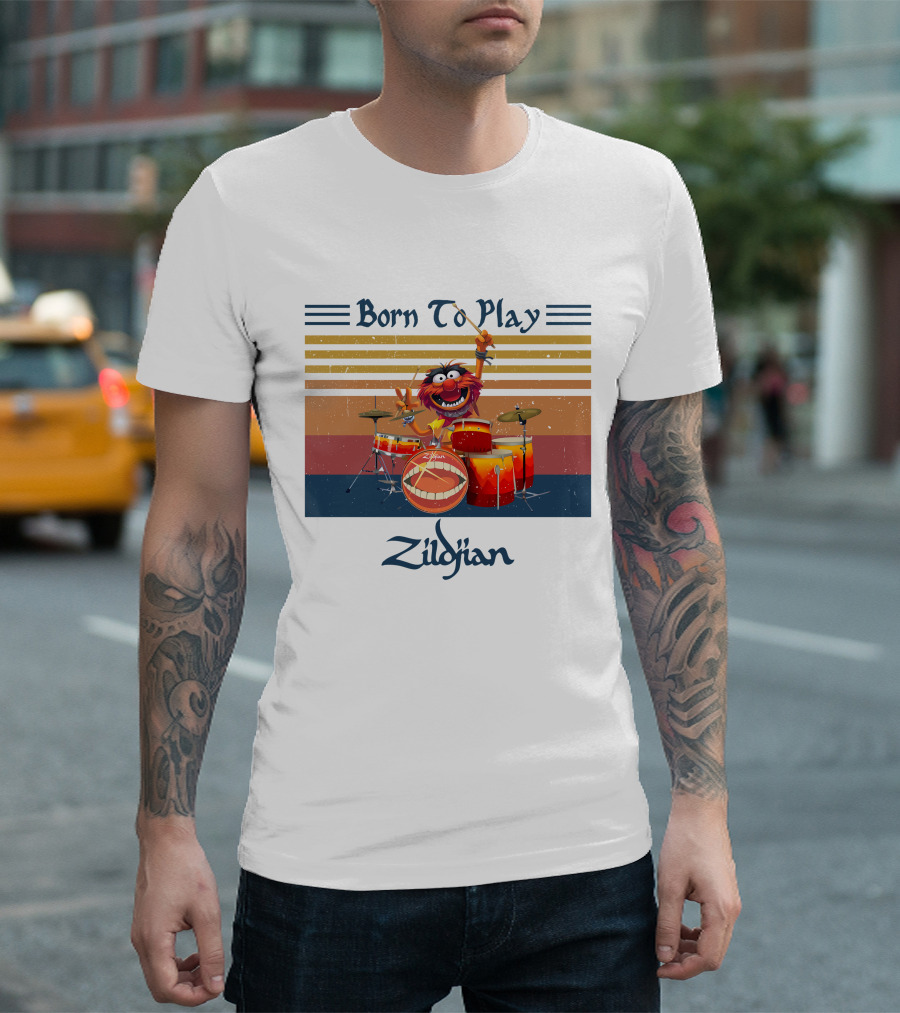 Born To Play Zildjian Drum Animal Muppets Vintage Stripes T-Shirt