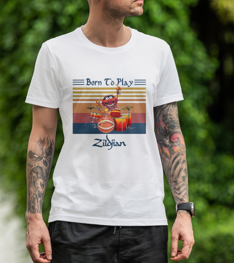 Born To Play Zildjian Drum Animal Muppets Vintage Stripes T-Shirt
