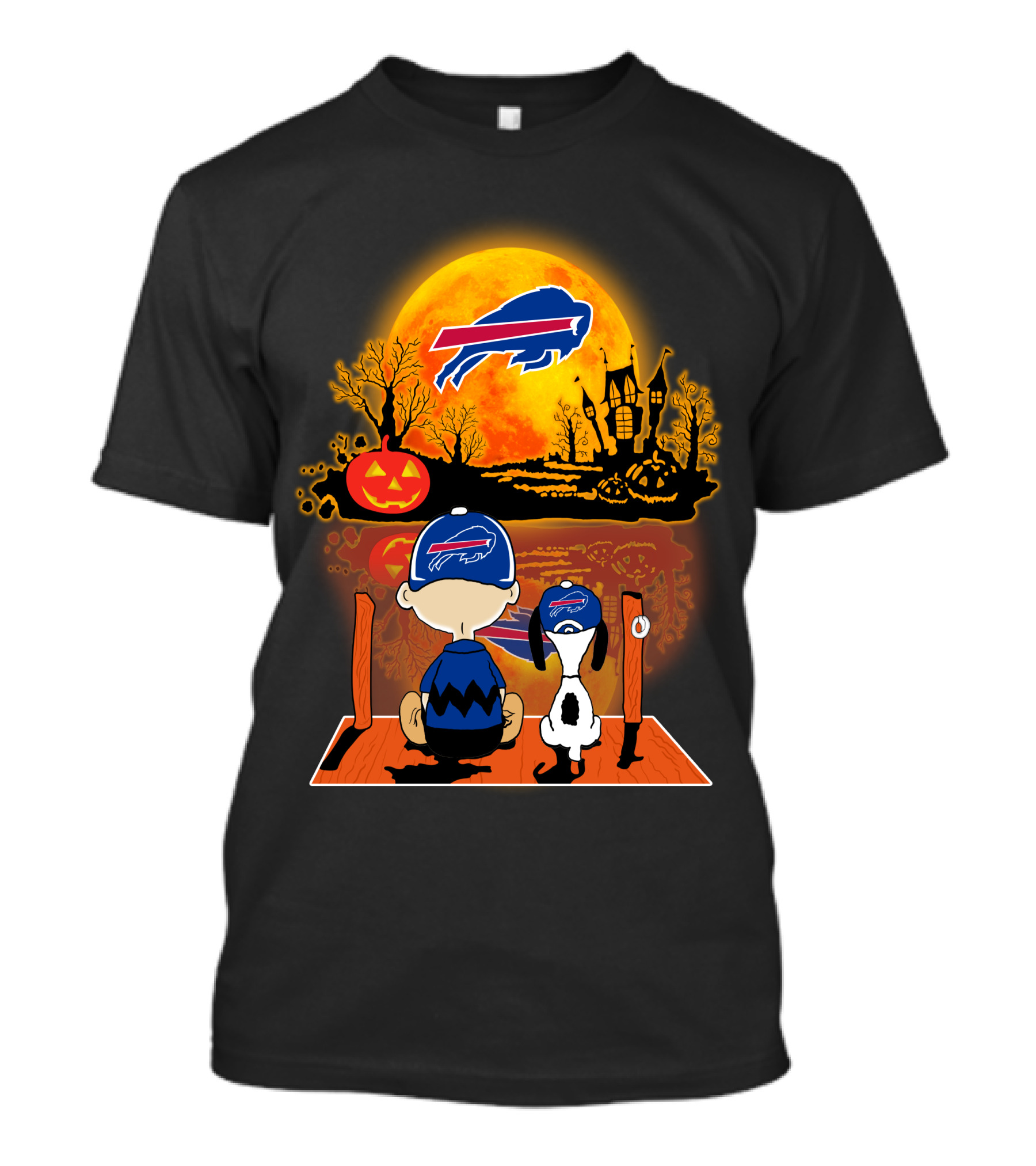 Buffalo Bills Halloween Snoopy And Charlie Brown Pumpkin Full Moon T-Shirt
