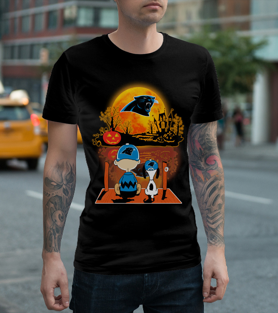 Carolina Panthers Snoopy Charlie Brown Halloween Pumpkin Nightfall T-Shirt