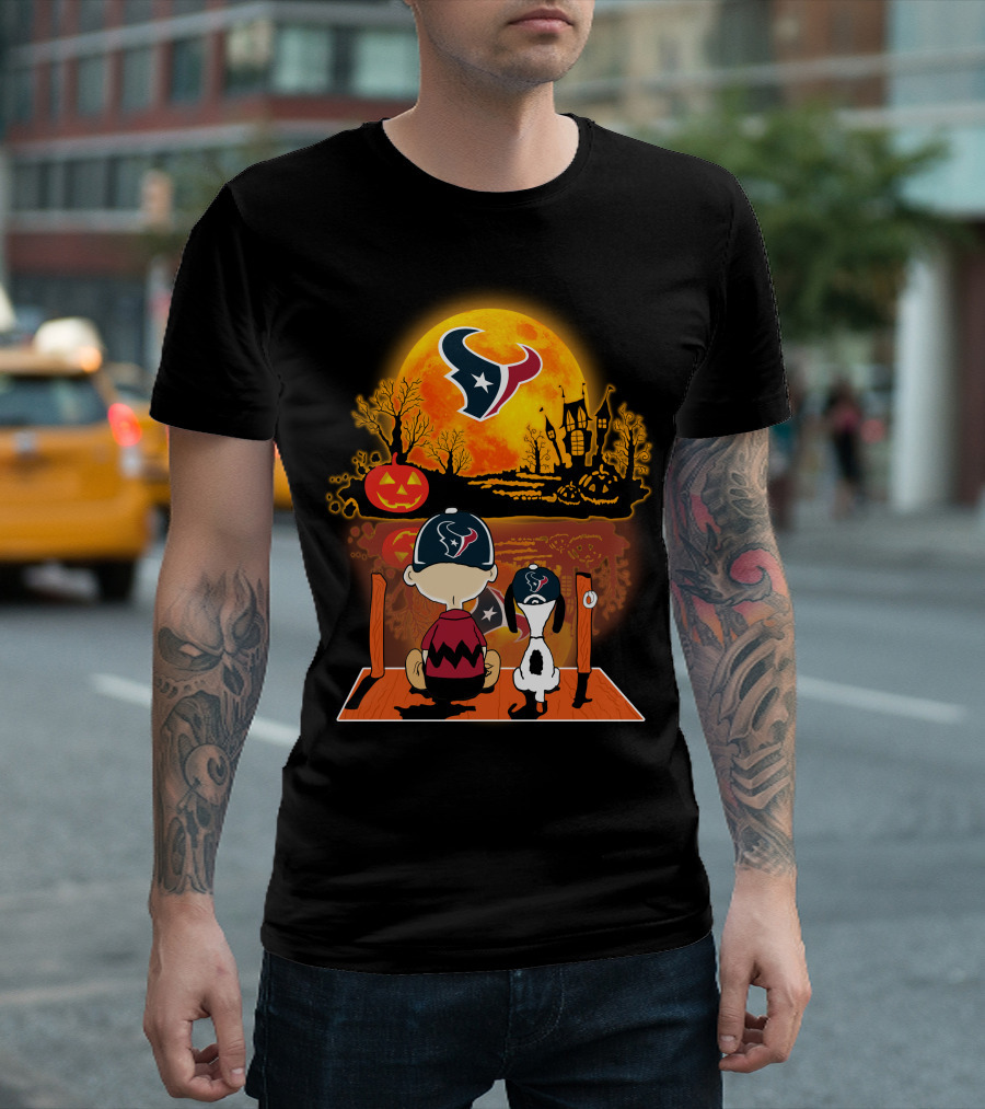 Houston Texans Snoopy and Charlie Brown Halloween Pumpkin Moon T-Shirt