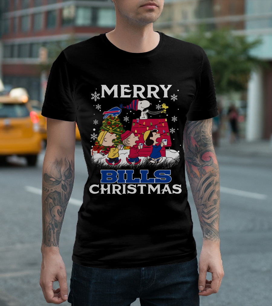 Buffalo Bills Snoopy Merry Christmas with Peanuts Characters and Festive Tree T-Shirt